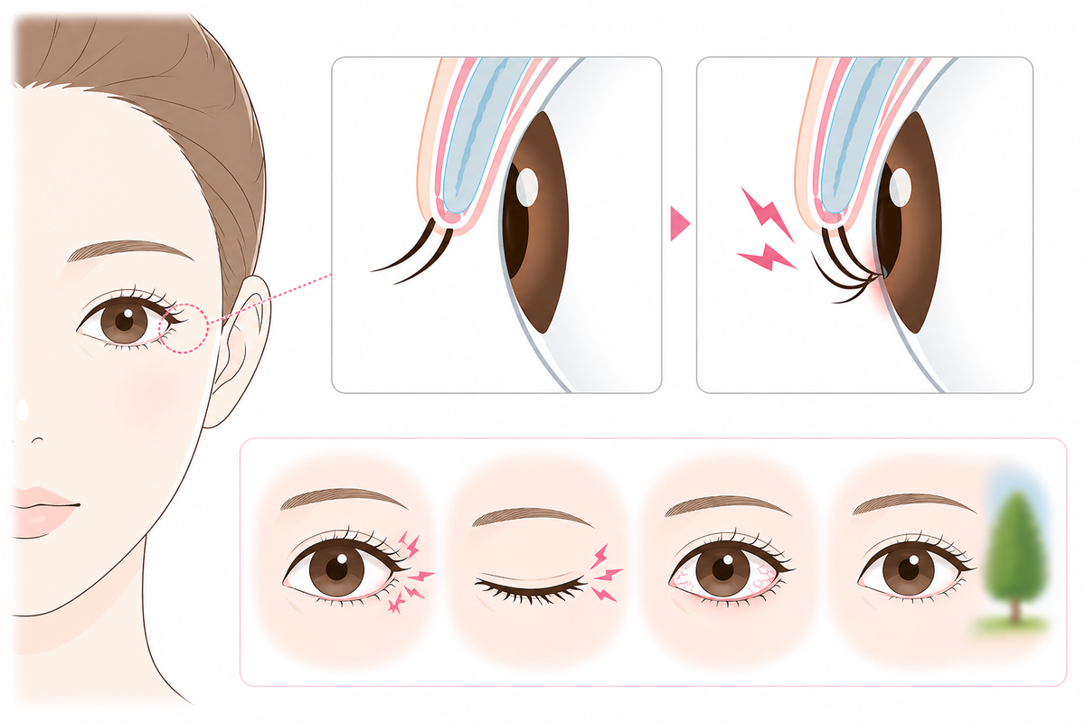 逆さまつげ（内反症）の説明イラスト